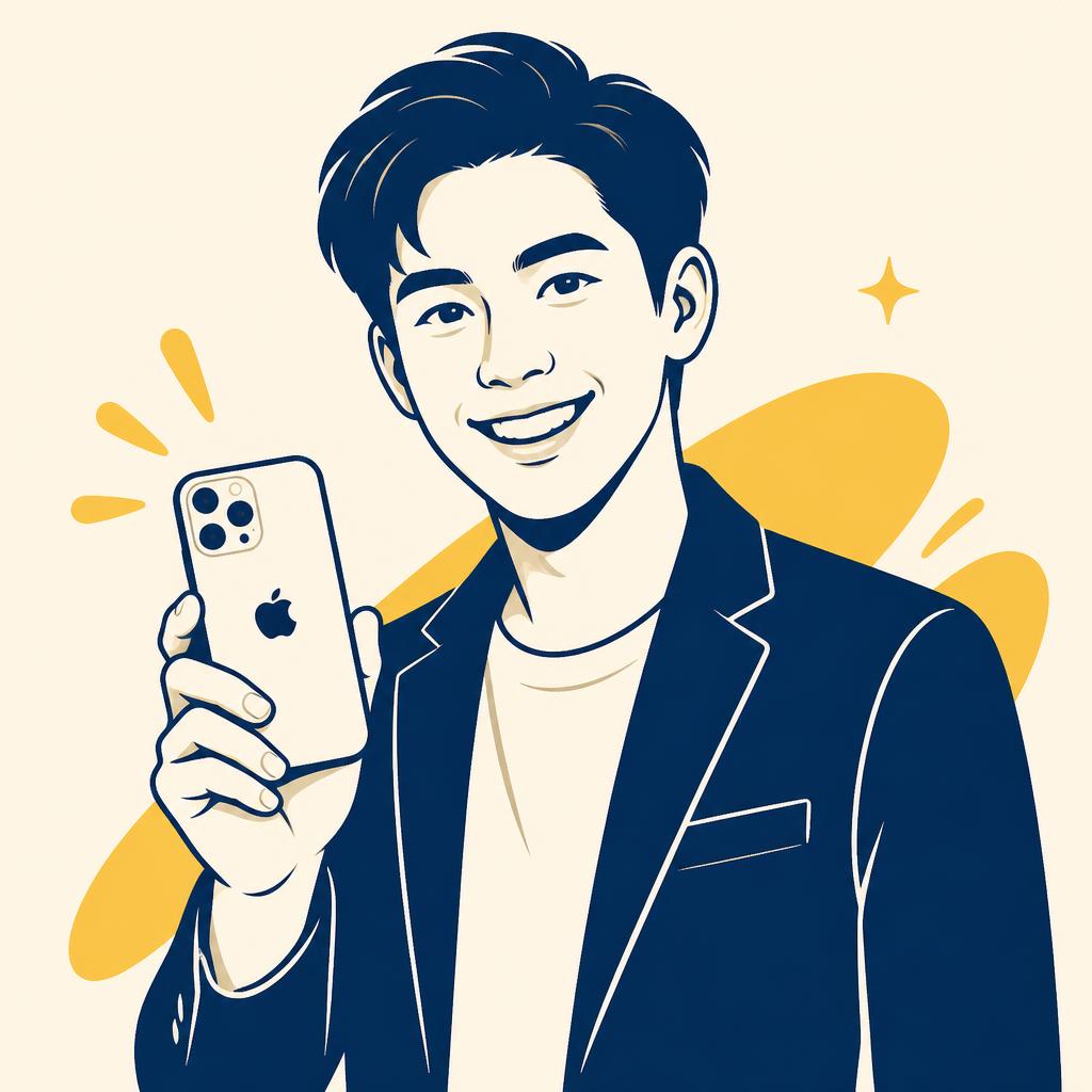 ลูกค้ายิ้มโฟนถือไอโฟนเครื่องใหม่